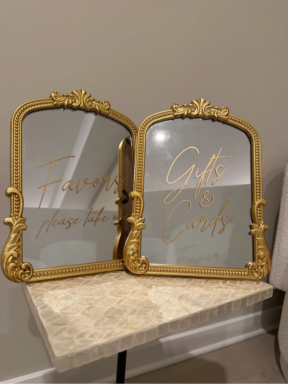 Gold Ornate Double Mirror Sign - Gifts & Cards / Favors